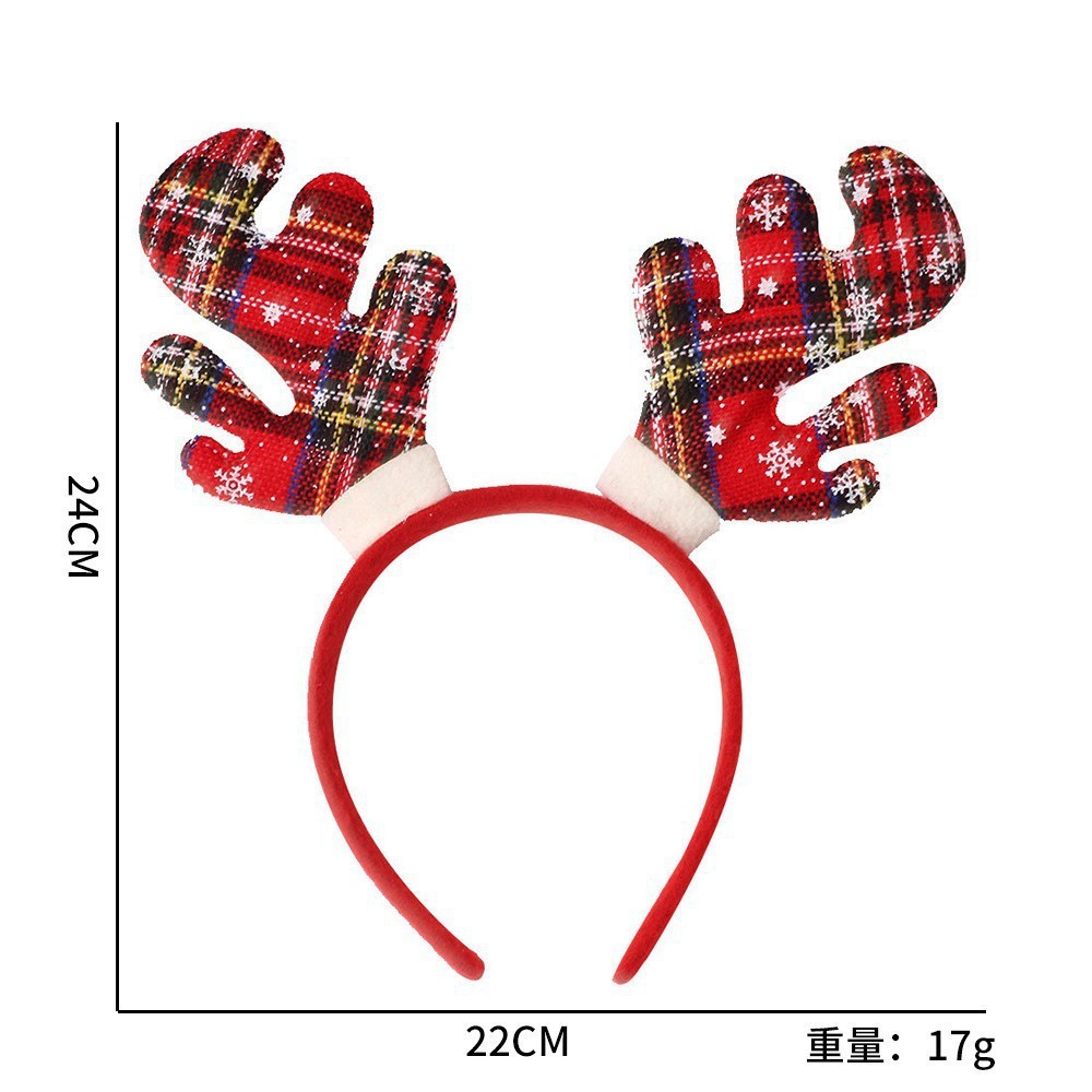 ที่คาดผมคริสต์มาส เขากวาง ลายสก๊อต สีแดง มีหิมะ