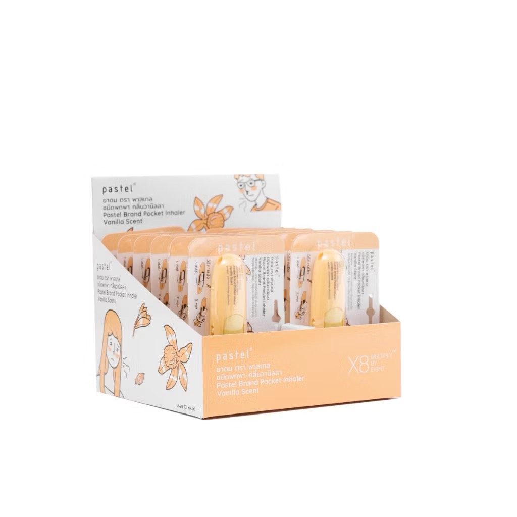 pastel pocket inhaler Vanilla ยาดมฟรุ๊ตตี้ กลิ่นวนิลา (แบบกล่อง 12 ชิ้น)