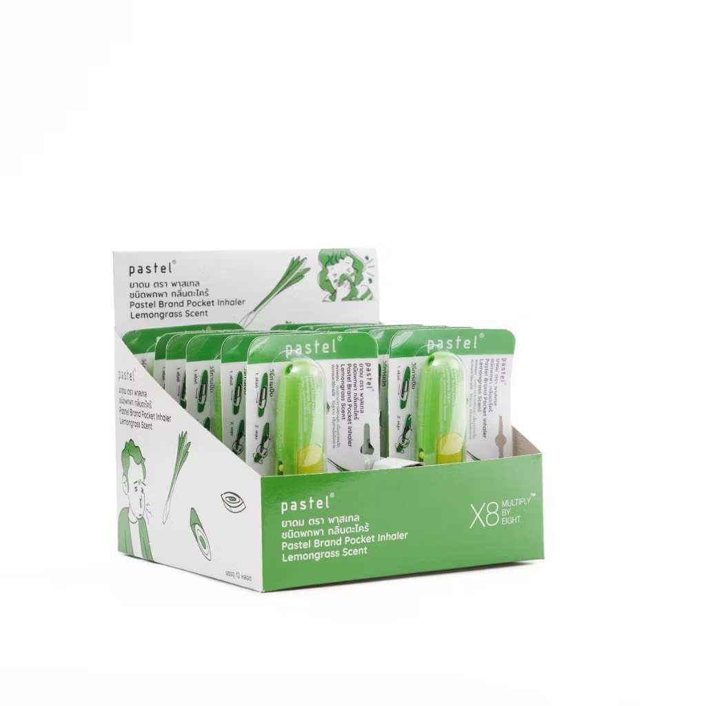 pastel pocket inhaler Lemongrass ยาดมฟรุ๊ตตี้ กลิ่นตะไคร้ (แบบกล่อง 12 ชิ้น)